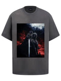 Fashion printed solid color T-shirt