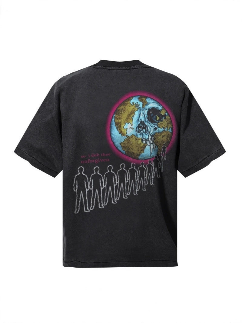 Fashion printed solid color T-shirt