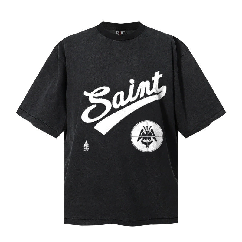 Fashion printed solid color T-shirt